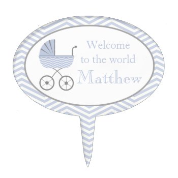 Baby Boy Sip And See Blue Chevron Cake Topper by maternity_tees at Zazzle