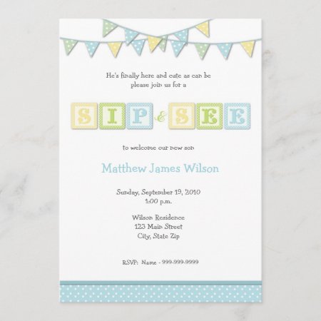 Baby Boy Sip And See Invitation