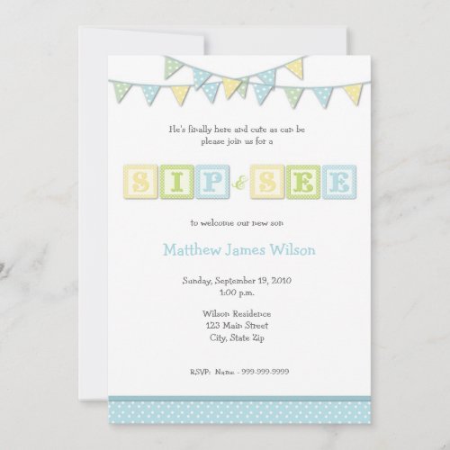 Baby Boy Sip and See Invitation