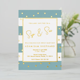 Baby Boy Sip and See Invitation - Elegant shower Foil Invitation