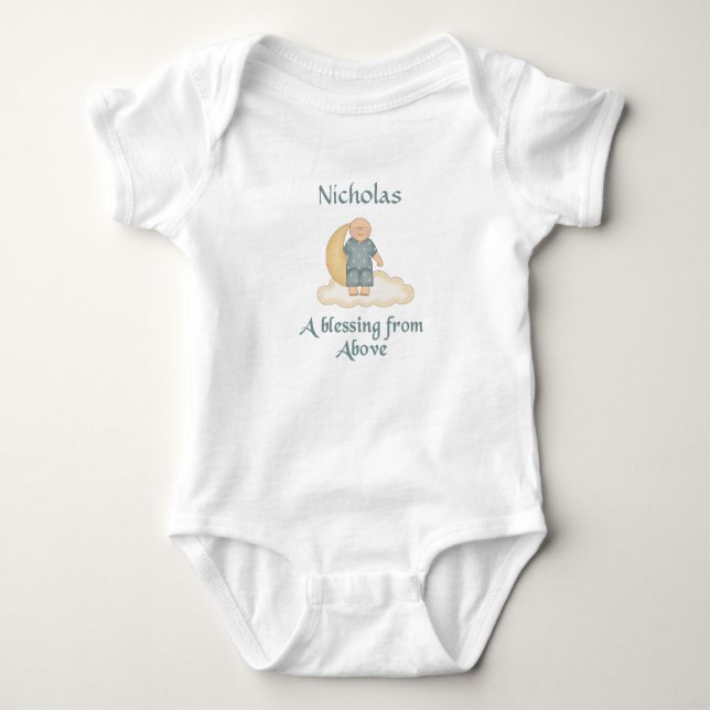 Baby Boy Sitting on Moon  A Blessing From Above Bodysuit (Front)