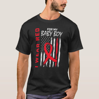 Baby Boy Son Heart Disease Awareness US Flag Match T-Shirt