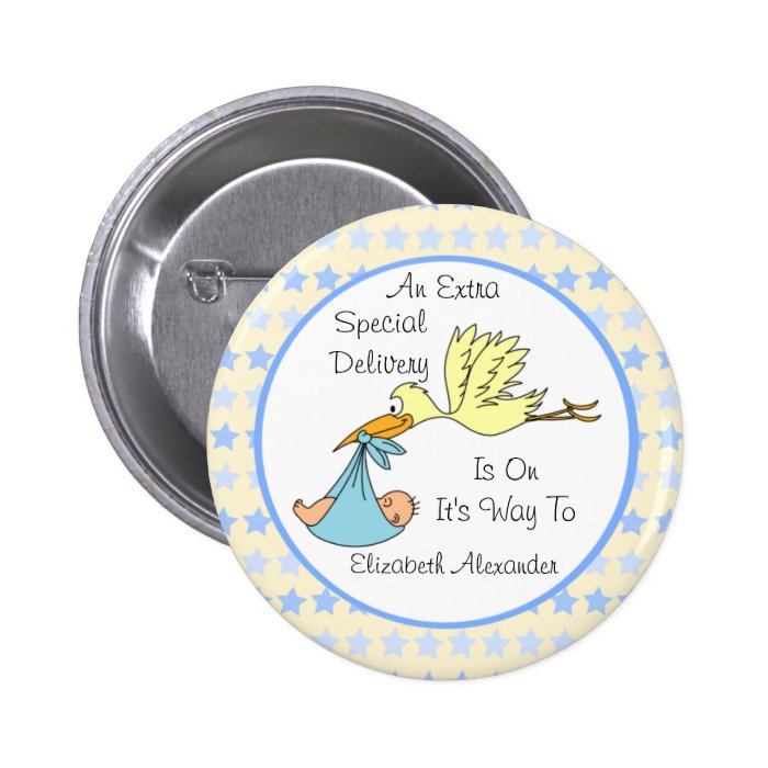 Baby Boy Special Delivery Stork Baby Shower Favor Pinback Buttons