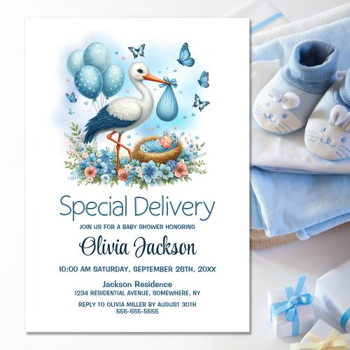 Baby Boy Special Delivery Stork Baby Shower Invitation
