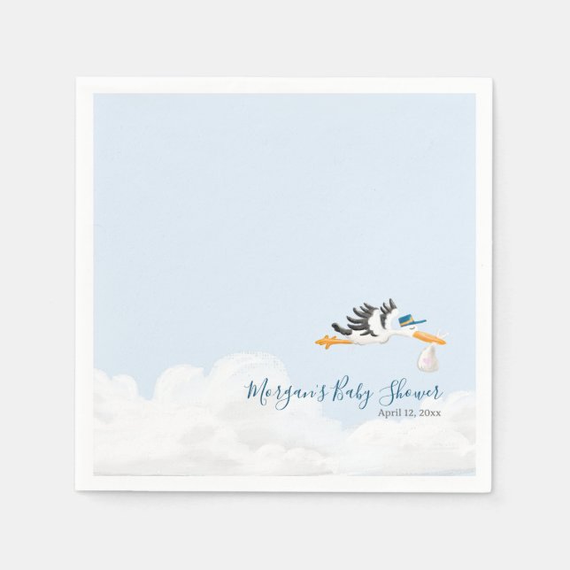 Baby Boy "Special Delivery" Stork Baby Shower Napkins (Front)