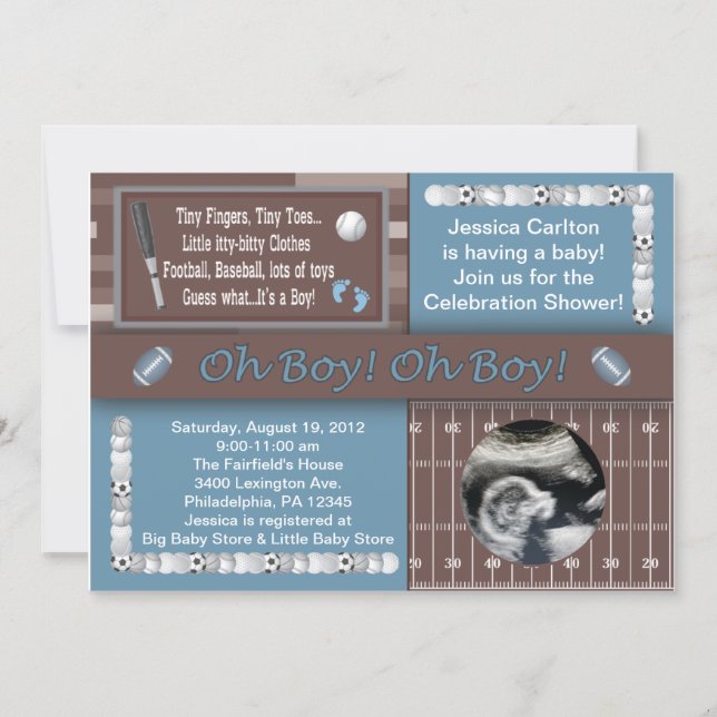Baby boy sports shower invitation (Front)