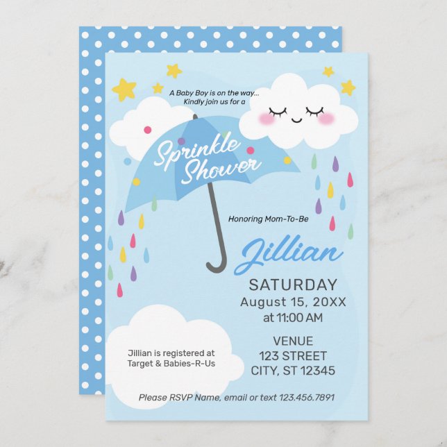 Baby Boy Sprinkle Shower Invitation (Front/Back)