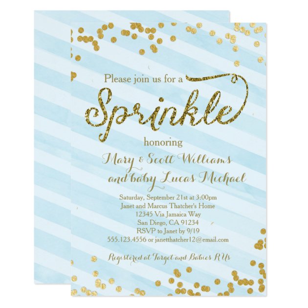 Baby Boy Sprinkle Shower Invitation Blue Gold