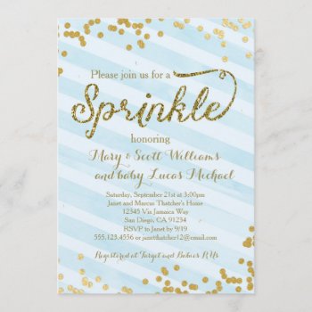 Baby Boy Sprinkle Shower Invitation Blue Gold by seasidepapercompany at Zazzle