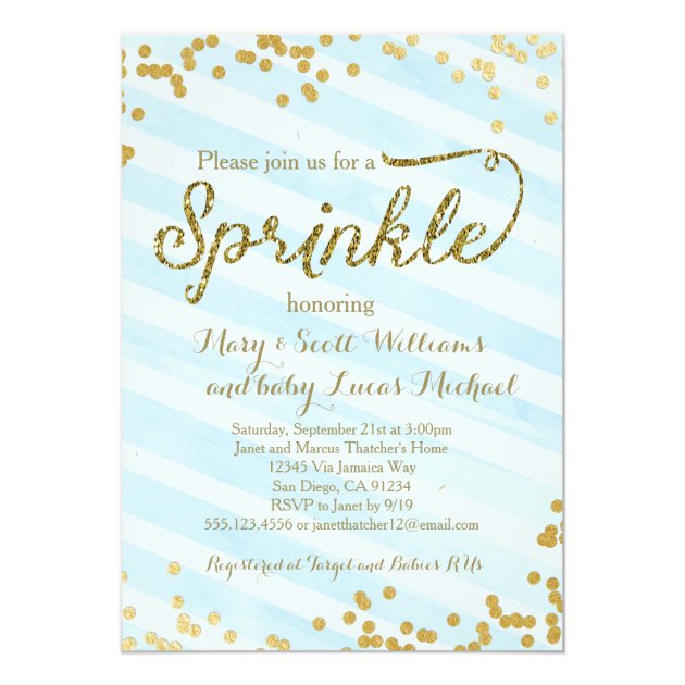 Baby Boy Sprinkle Shower Invitation Blue Gold