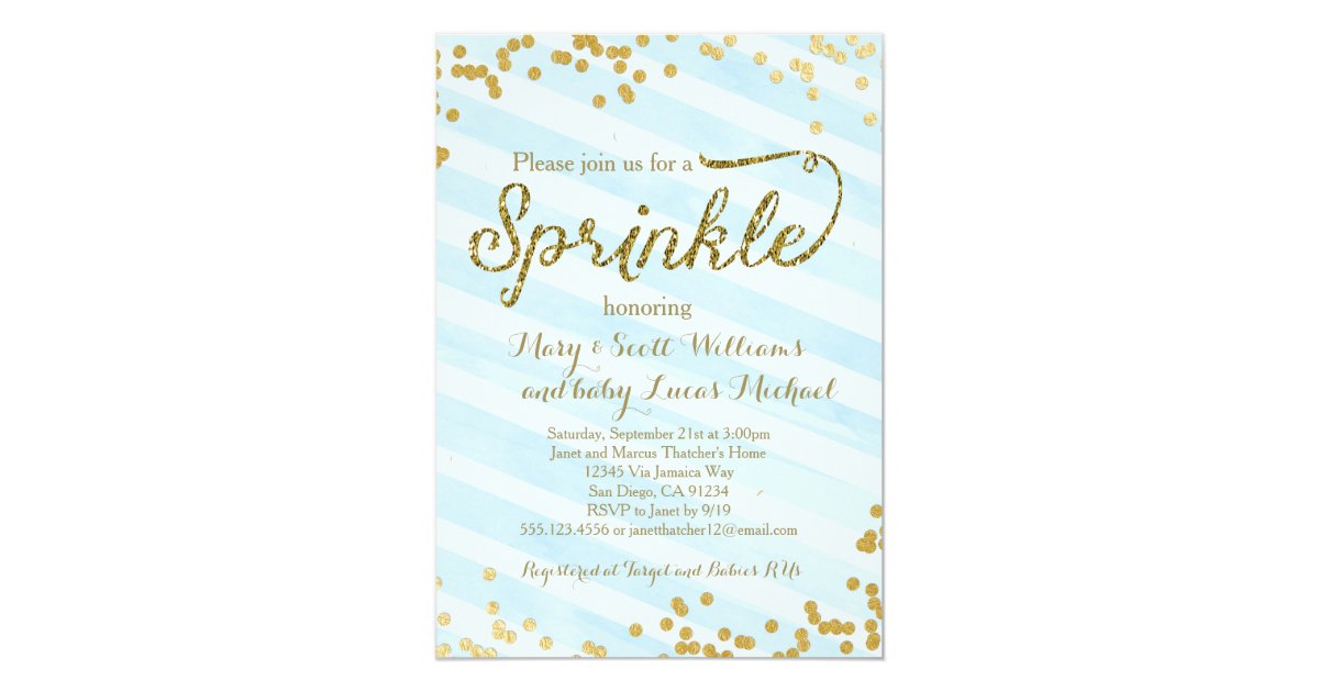 Baby Boy Sprinkle Shower Invitation blue gold | Zazzle.com