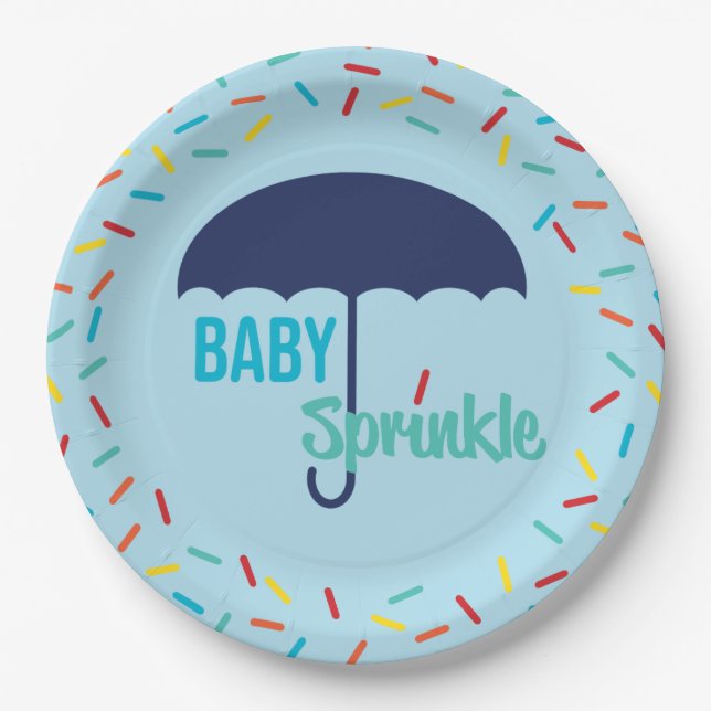 Baby Boy Sprinkle Umbrella Paper Plates (Front)
