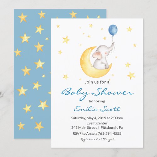 Baby Boy Star Elephant Baby Shower Invitations