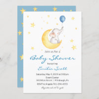 Baby Boy Star Elephant Baby Shower Invitations