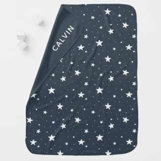 Baby Boy Star Pattern Dark Blue Starry Sky Name Blanket