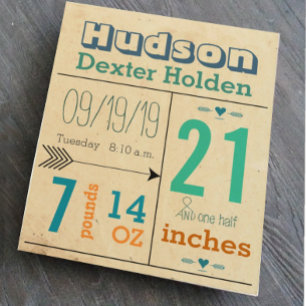 Baby Boy Stats on Wood Canvas