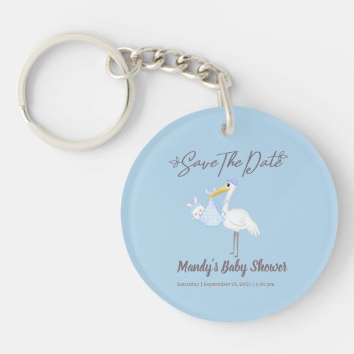 Baby Boy Stork Blue Shower  Save the Date   Keychain