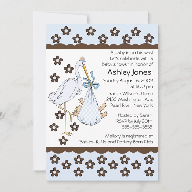 Baby Boy Stork Boy Baby Shower Invitations (Front)
