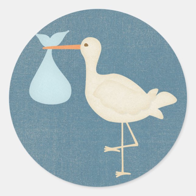 Baby Boy Stork Classic Round Sticker (Front)