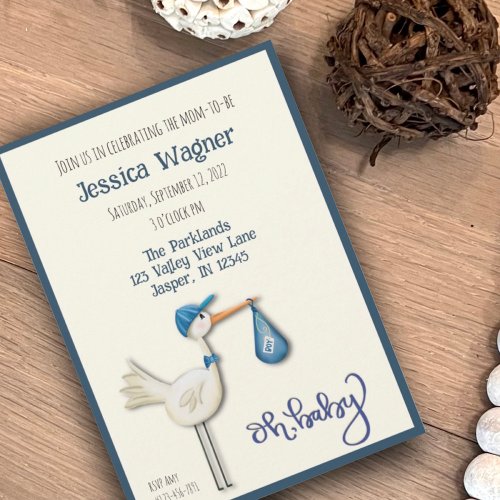 Baby Boy Stork Cute Inspirivity Baby Shower Invitation