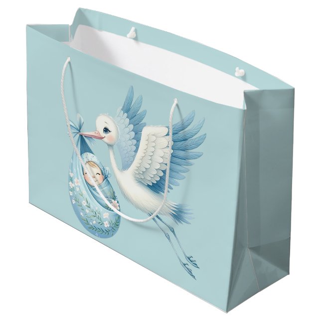 Baby Boy Stork Large Gift Bag (Back Angled)