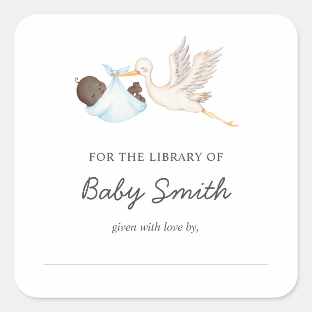 Baby Boy Stork Shower Bookplate (Front)