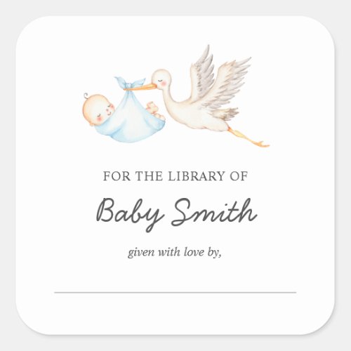 Baby Boy Stork Shower Bookplate