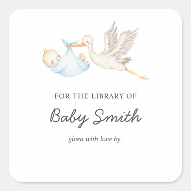 Baby Boy Stork Shower Bookplate (Front)