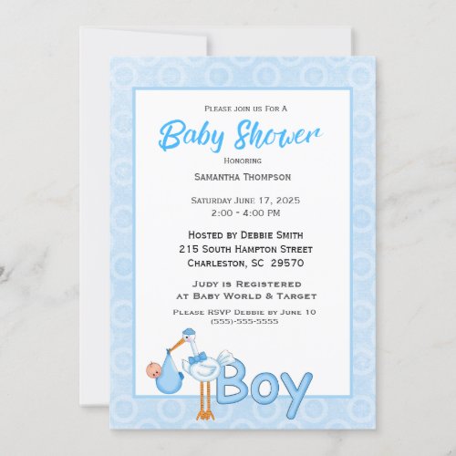 Baby Boy Stork Shower Invitation