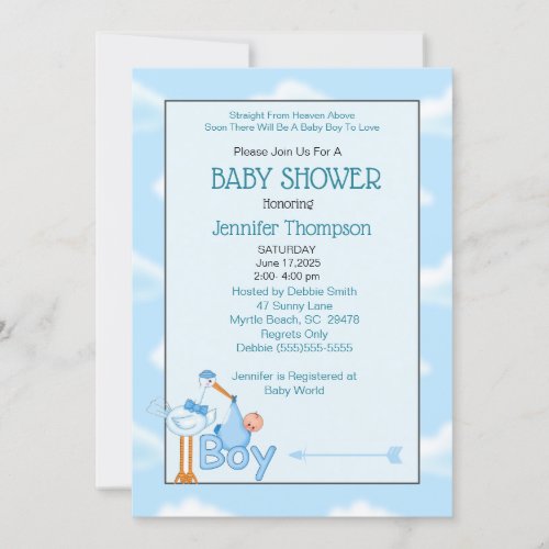 Baby Boy Stork Shower Invitations