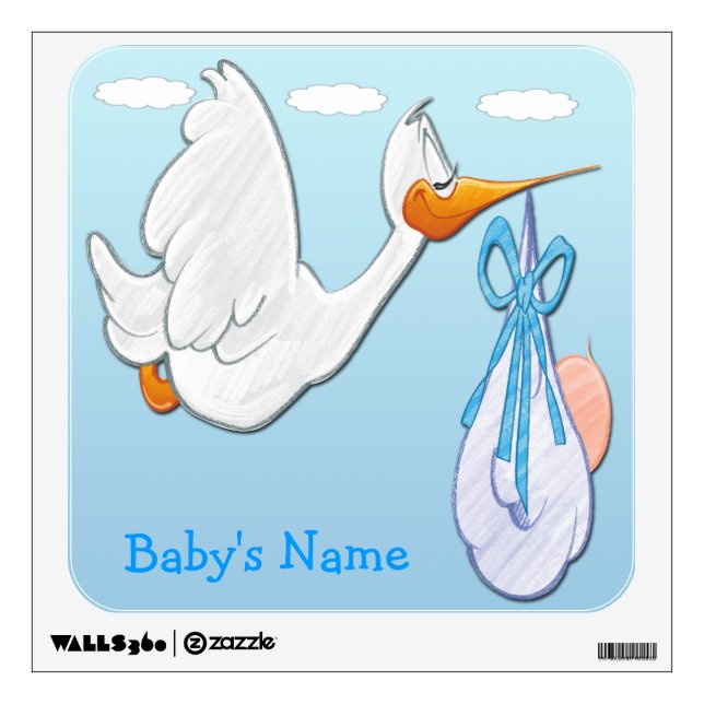 Baby Boy - Stork Square Wall Decal (Front)