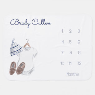 Baby Boy Stripe Hat Bodysuit Shoes Month Milestone Blanket