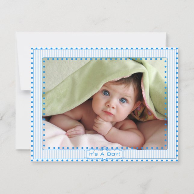 Baby Boy Stripes & Dots Baby Picture Announcement (Front)
