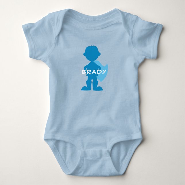Baby Boy Superhero Blue Silhouette Personalized Baby Bodysuit (Front)