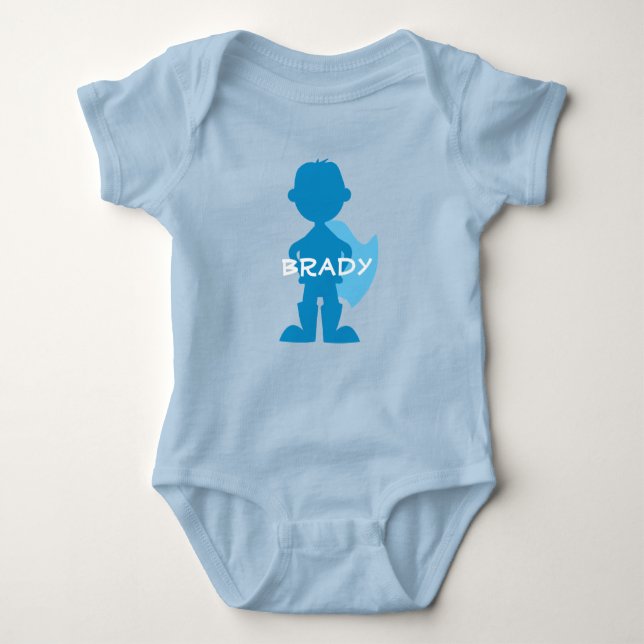 Baby Boy Superhero Blue Silhouette Personalized Bodysuit (Front)