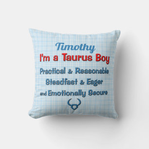 Baby Boy Taurus Zodiac Red and Blue Checks Throw Pillow