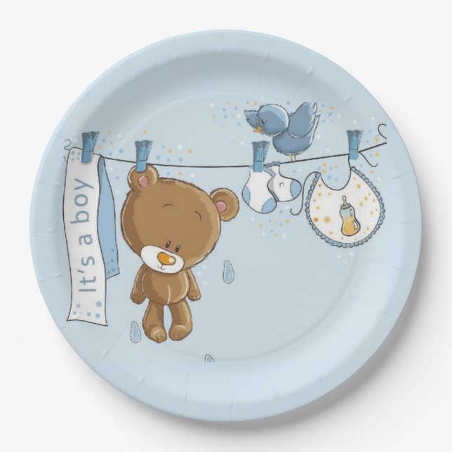 Baby Boy Teddy Bear Baby    Paper Plates (Front)