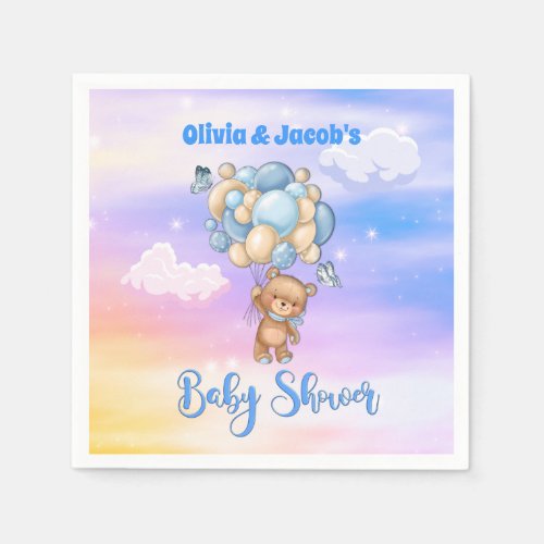 Baby Boy Teddy Bear Balloon Blue Baby Shower Napkins