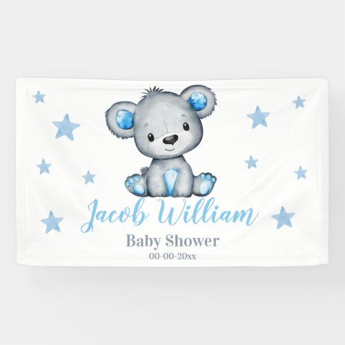 Baby Boy Teddy Bear Banner Sign Backdrop Shower