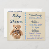 Baby Boy Teddy Bear Blue Baby Shower Invitation (Front/Back)