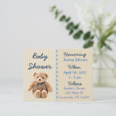Baby Boy Teddy Bear Blue Baby Shower Invitation (Standing Front)