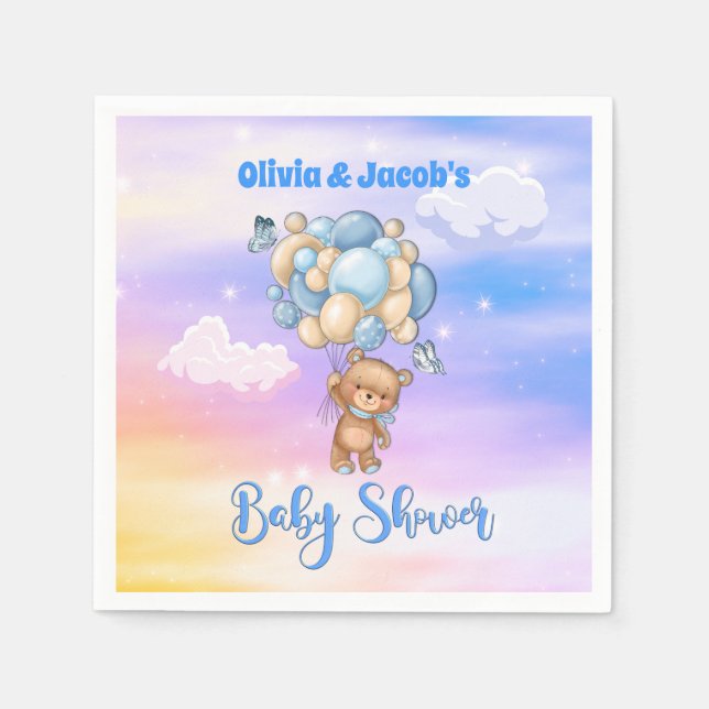 Baby Boy Teddy Bear Blue Baby Shower Napkins (Front)