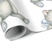 Baby Boy Teddy Bear Blue Watercolor Wrapping Paper (Roll Corner)