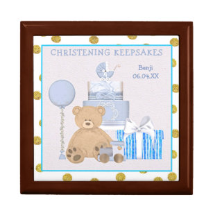Baby Boy Teddy Bear Cake Christening Keepsakes Gift Box