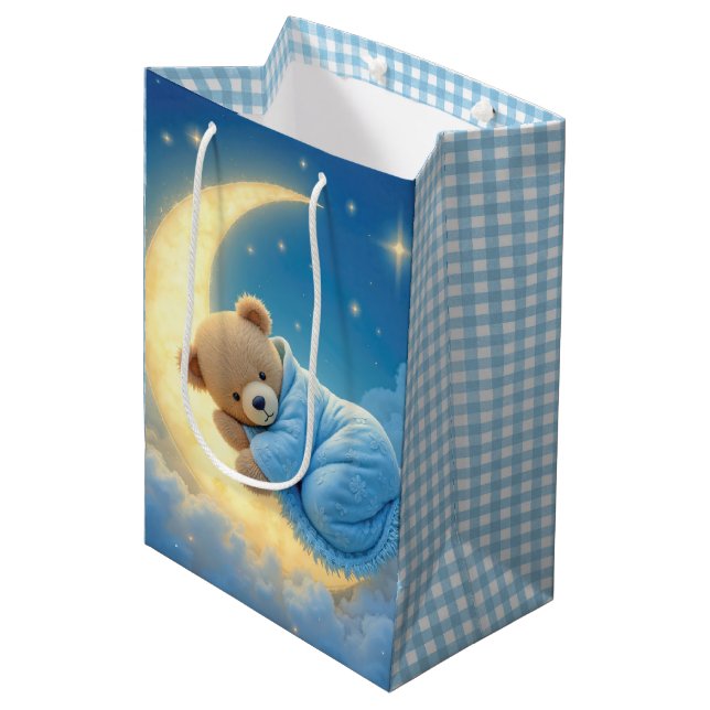 Baby Boy Teddy Bear On a Moon Medium Gift Bag (Front Angled)