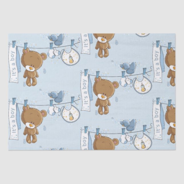 Baby Boy Teddy Bear   Tissue Paper (Front)