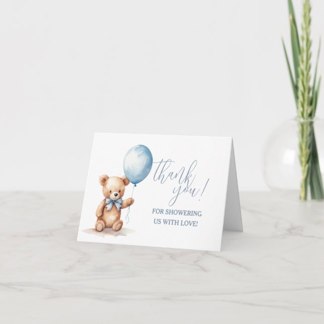 Baby Boy Teddy Bear With Balloon  Invitation (Front)
