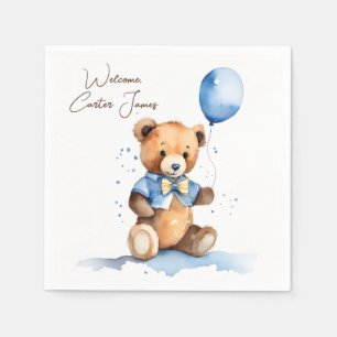 Baby Boy Teddy Bear With Blue Balloon Napkins