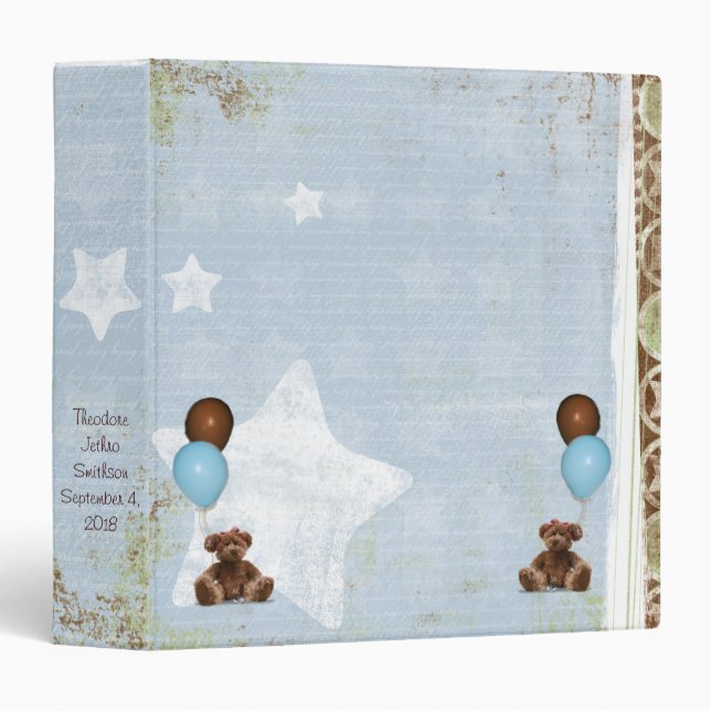 Baby Boy Teddy Bears Scrapbook Photo Album Binder (Front/Spine)