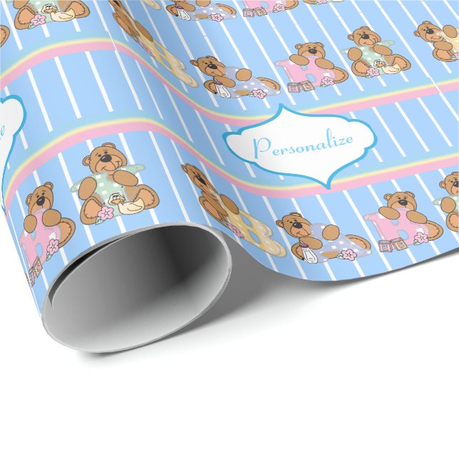Baby Boy Teddy Bears Wrapping Paper (Roll Corner)